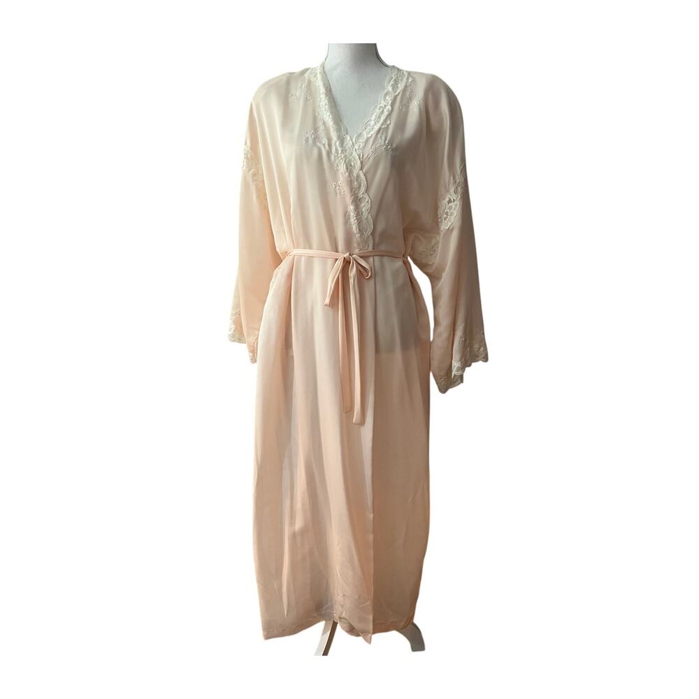 Vintage Barbizon Satin‎ Robe Womens M/L Pastel Peach Romantic Feminine